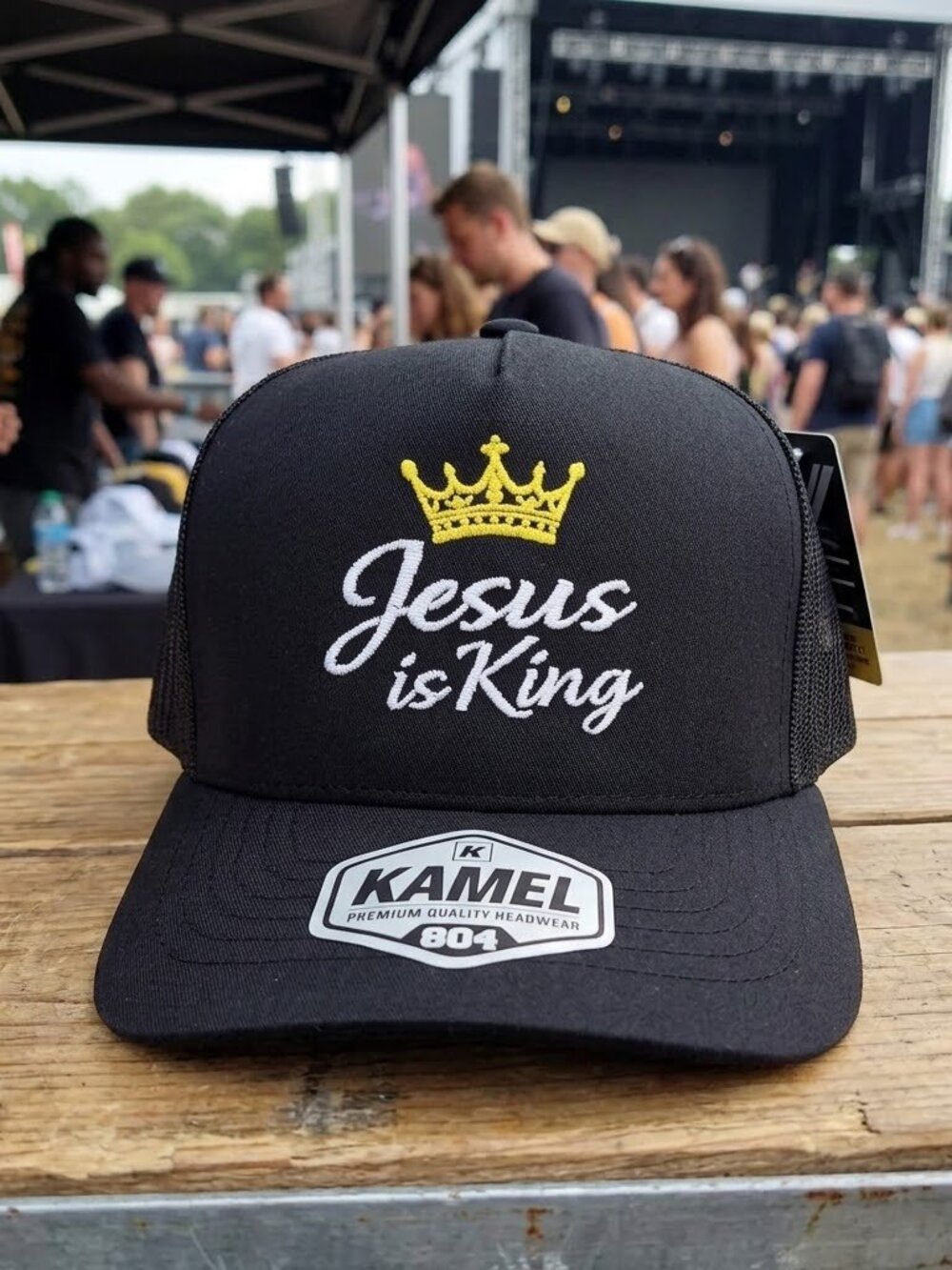 Retro Jesus Is King Hat Christian Faith Black Kamel 804 Trucker Snapback Cap USA